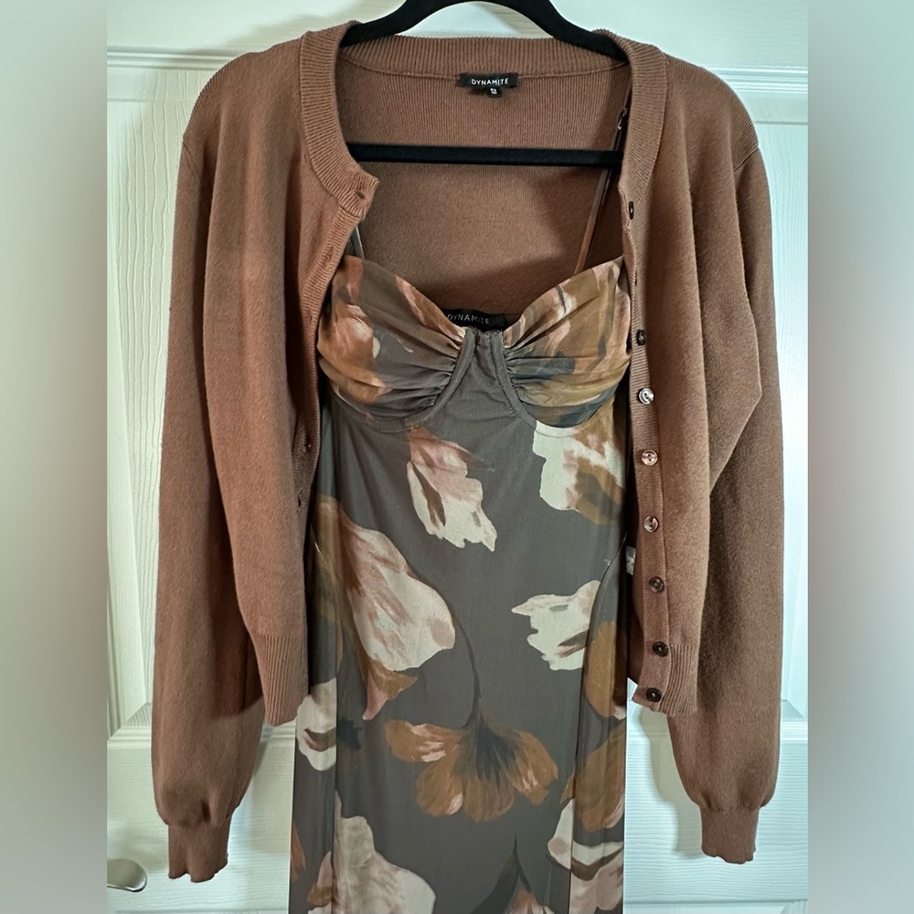 Dynamite Rebecca Crewneck Cardigan – Cocoa Brown (Size Sm) - Picture 6 of 10